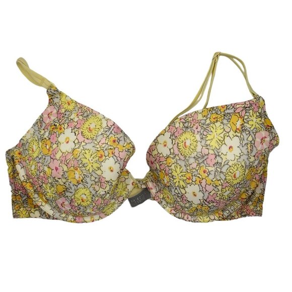 Vintage Victorias Secret Yellow Floral Underwire Push-up Bra Size 36D - Picture 1 of 7